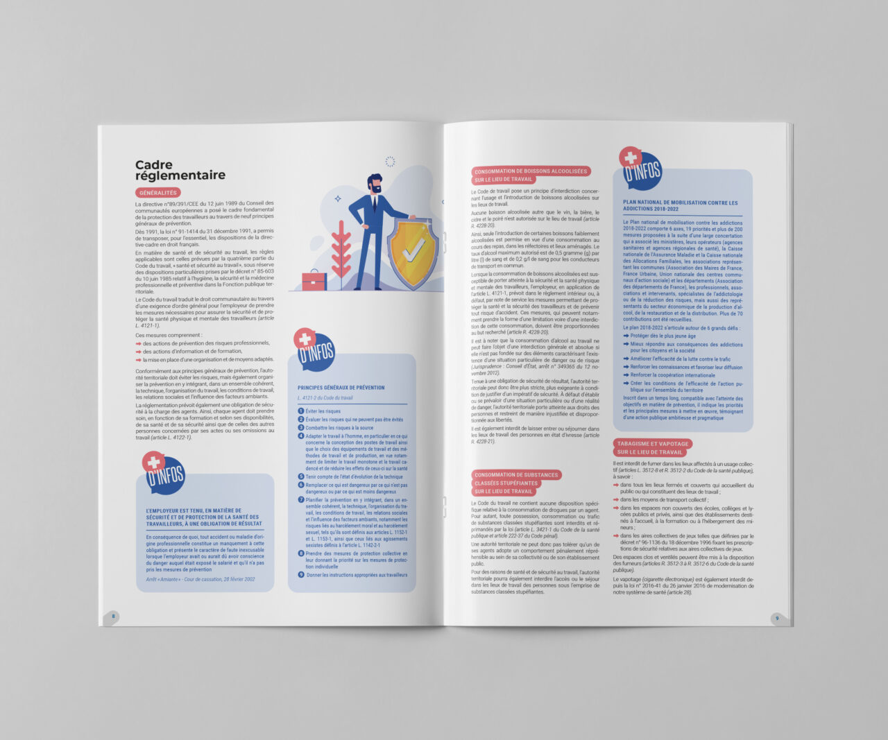 Brochure sur le cadre réglementaire en cas d'usage de drogue au travail avec des infos et des illustrations