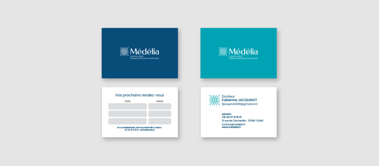 Cartes de visite Médélia centre dermatologique – graphiste identité visuelle Rennes