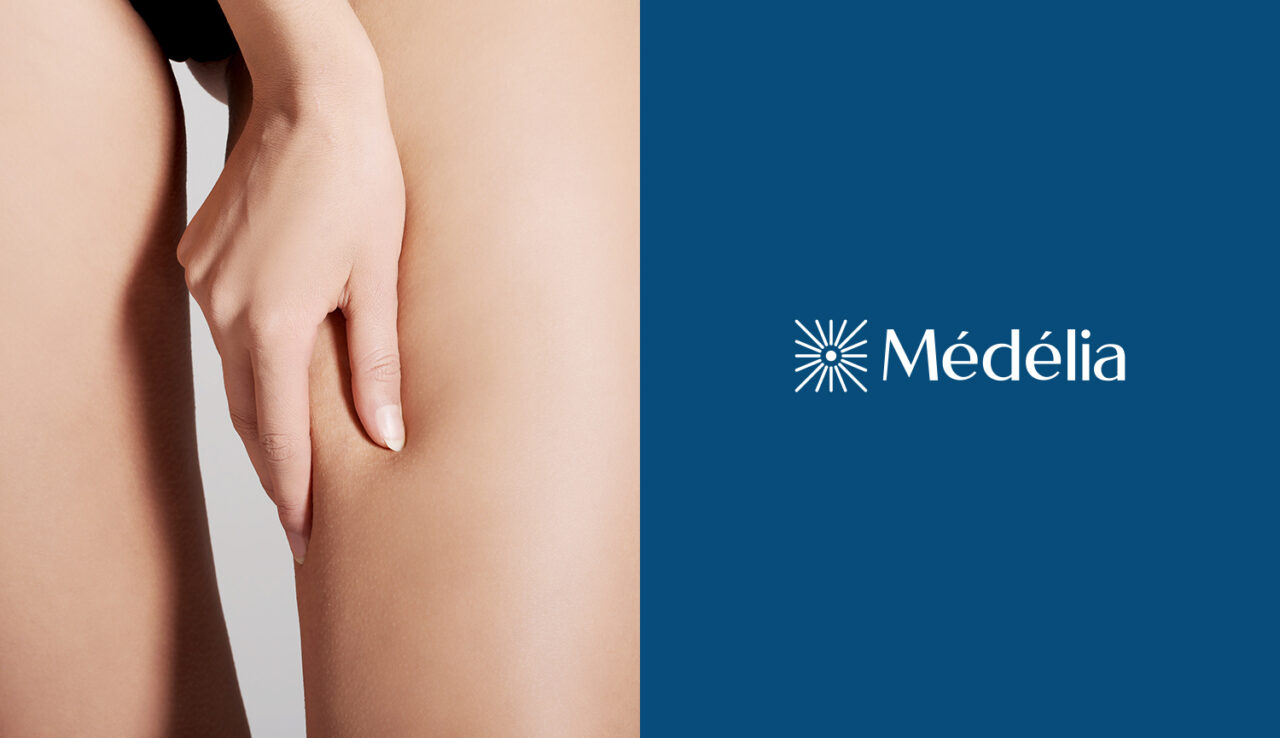 Création du logo Médélia ave cune photo de jambe pour montrer les soins esthétiques par laser