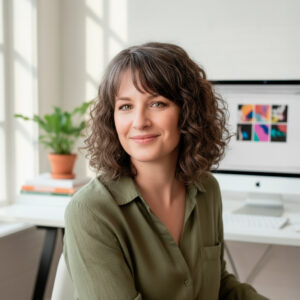 Doriane Bonomo, graphiste et directrice artistique freelance à Rennes, dans son studio.