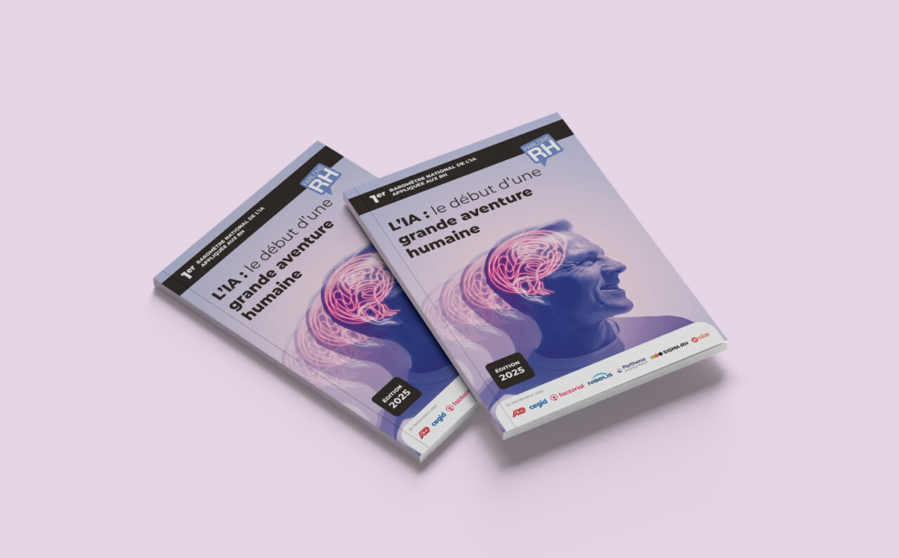 Travail de graphiste éditoriale baromètre RH – couverture du baromètre IA
