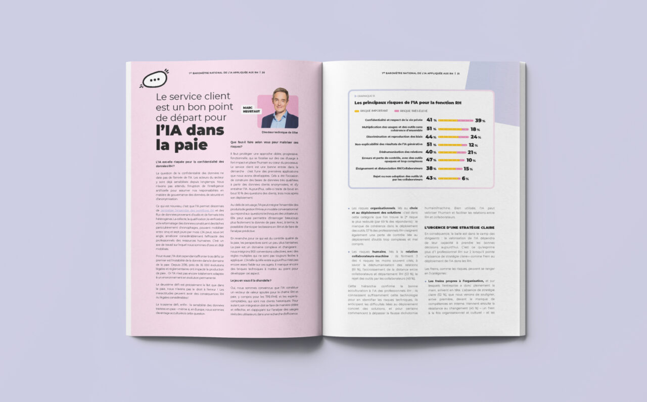 Graphiste éditoriale baromètre RH – mise en page d’un article et tableau du baromètre IA