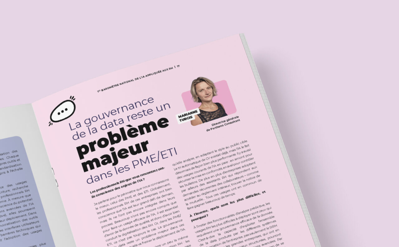 Graphiste éditoriale baromètre RH – mise en page d’un focus expert dans le baromètre IA