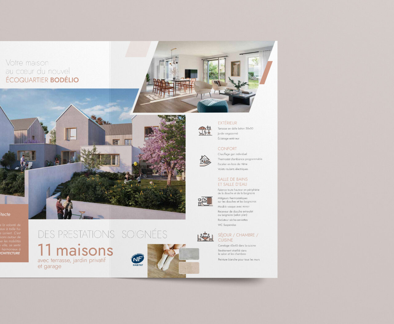 depliant immobilier 3 volets Villa Cozy Lorient conception graphique