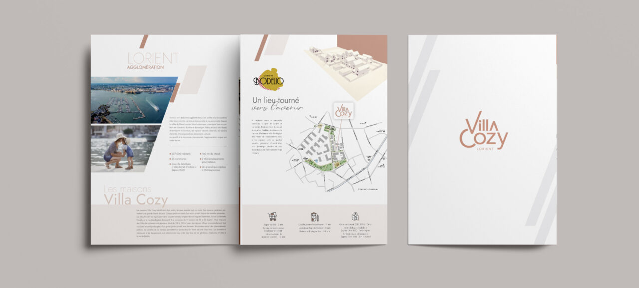 plaquette immobiliere 3 volets programme Villa Cozy Lorient graphiste freelance Rennes