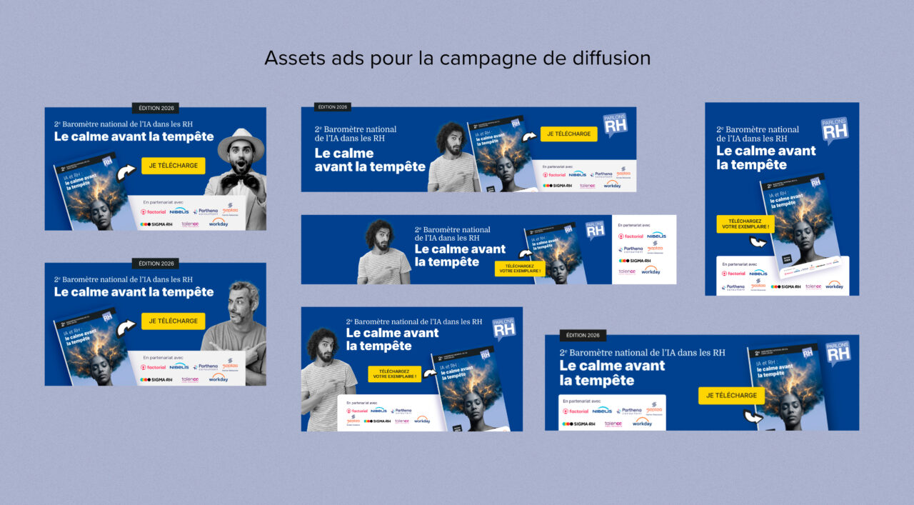 Assets ads social media — campagne de lancement Baromètre IA & RH 2026, Parlons RH