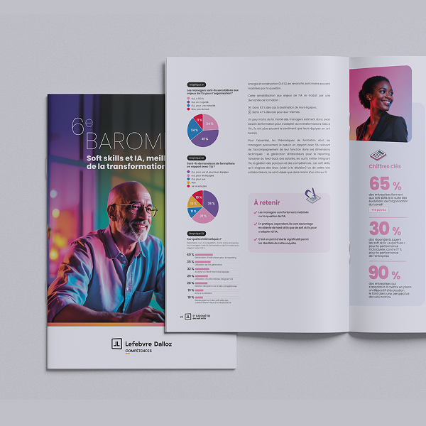 Mise en page du baromètre Lefebvre Dalloz - design éditorial et datavisualisation réalisés par Doriane Bonomo, graphiste freelance Rennes